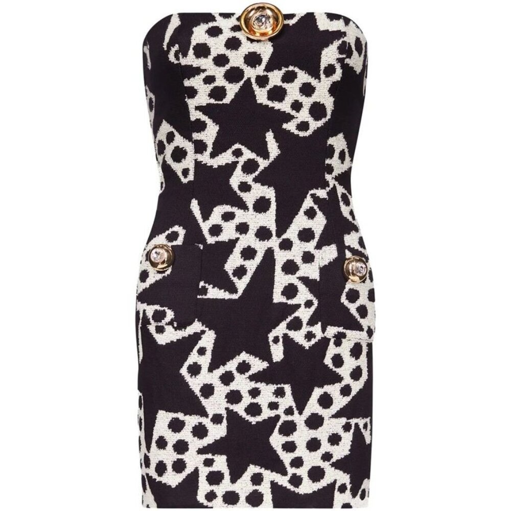 NWT $3,369 Area Crystal Medallion Strapless Mini Dress Dotted Stars Size 8